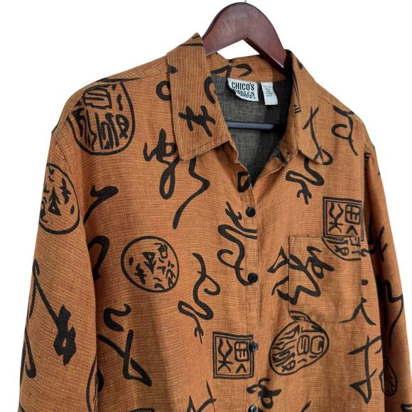 Chicos Sz Large 2 100% LINEN Asian Japanese Wearable Art Blouse Shirt Top - Picture 3 of 7